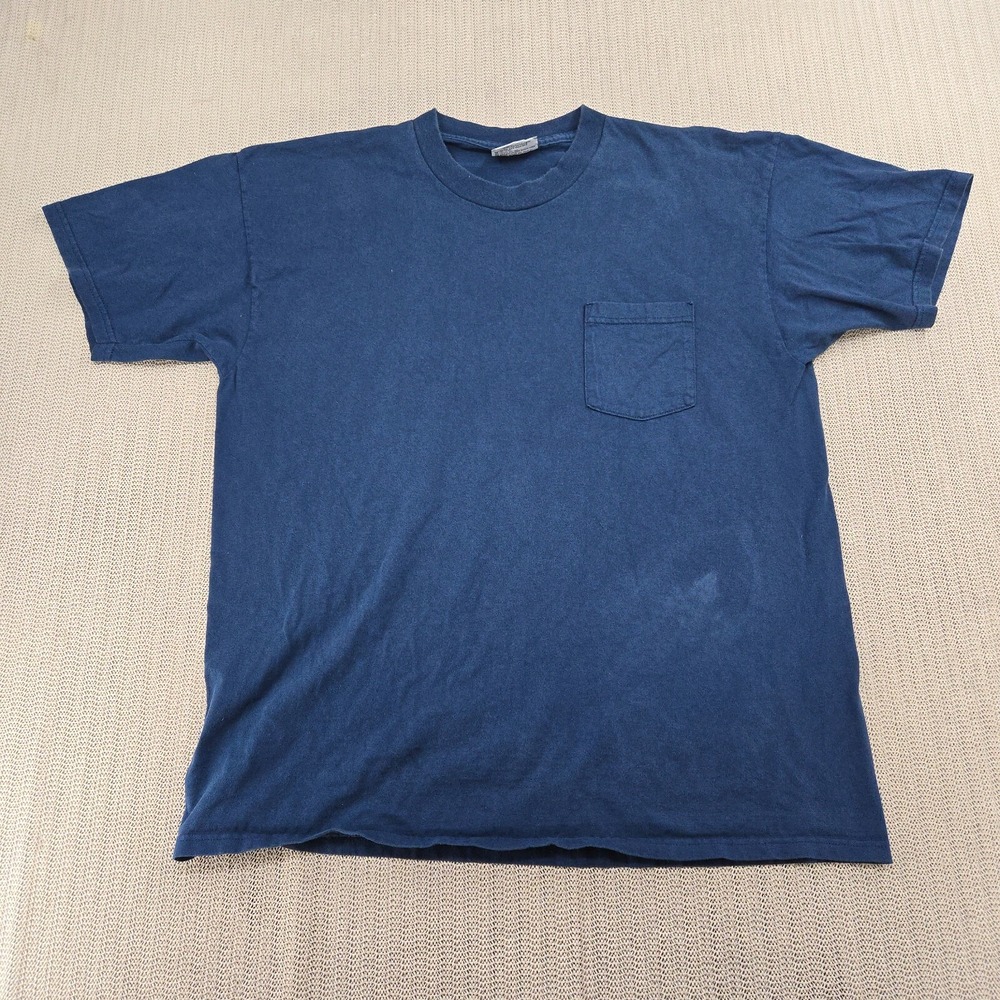VTG Lee Blank Shirt Mens Extra Large Blue Made USA 90s Y2K Pocket Tee